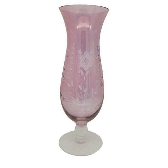 Vintage Amethyst Etched Flashed Glass Vase Light Purple Opalescent Sheen 10" VGC - Picture 2 of 7